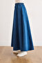Women's Medium Blue Pocketed Denim Maxi A-Line Skirt Etk-19000410 - 5