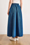 Women's Medium Blue Pocketed Denim Maxi A-Line Skirt Etk-19000410 - 6