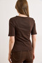 Women's Brown Three Quarter Sleeve Side Drape Cotton T-Shirt Tsh-19000945 - 6
