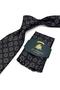 Black Motif Pattern Classic Tie with Handkerchief Kk13569 - 2