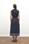 Long Dress with Embroidery Detail - Navy Blue - 8