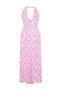 Women's Pink Ethnic Printed Long Dress with Tie Detail