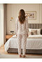 Women's Heart Patterned Ribbon Detail 2-Piece Pajama Set - 2