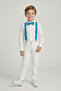 29 October 23 April Boys' Suit White Long Sleeve Shirt White Pants Turquoise Suspender Bow Tie