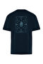 Men's Navy Blue Oversize Crew Neck T-Shirt with Printed Back - 2