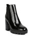 Women's Black High Block Heel Faux Leather Boots