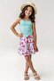 Girl's Rope Strap Sleeveless K Ribbed Knit C Cropped Fuchsia Leaf B Printed Skirt Set - 2