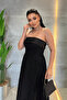 Lace Fabric Strapless Dress - Black - 4