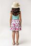 Girl's Rope Strap Sleeveless K Ribbed Knit C Cropped Fuchsia Leaf B Printed Skirt Set - 5
