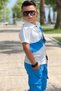 Boy's Gabardine Shirt and Belt Pair of Vest Cargo Pocket Piece Pants Blue Top and Bottom Set - 6
