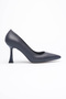 Ernio Navy Blue Vegan Leather 9 cm Thin Heeled Pointed Toe Stiletto Women's Shoes