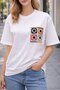 Women's Oversized Floral Motif Lace Pocket Detail T-Shirt - 5