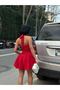 Balloon Red Fit Dress with Back Tie Detail - 3