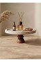 Natural Travertine Marble 25X2 cm Chintika Wooden Legged Presentation Plate Cake Stand Presentation Plate - 2