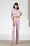 Lilac Women's Polo Neck Short Sleeve Corded Fabric Viscose Knitwear Blouse - 6