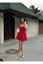Balloon Red Fit Dress with Back Tie Detail - 4
