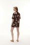 Women's Brown Linen Blend Printed Short Sleeve Shirt - 2