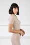 A.Beige Women's Polo Neck Short Sleeve Corded Fabric Viscose Knitwear Blouse - 3