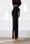 Black Drawstring Waist Slit Corded Fabric Women's Knitwear Trousers - 3