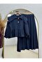 Belina Shirt with Ruffles and Big Button Skirt Set-Mf565 Navy Blue - 2