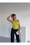 Women's Pistachio Green Side Draped Boat Neck Sandy Blouse Hzl25S-Fry123201 - 5