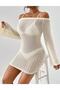 Women's Knitted a Lace-Like Knit Beach Dress with Tie-Up Detail - 6