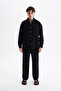 Men's Koton Linen Mixed Long Sleeve Shirt and Elastic Waist Pants Set