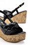 Black Wrinkled Patent Leather Women's Wedge Heel Piece Set Sandals - 5
