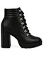 Women Black Lace Up Block Heel Boots - 2