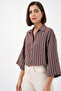 Women's Striped Oversized Short Shirt 20326 - Brown - 3