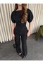Design Equivalent Palazzo Pants Slit Balloon Sleeve Detail Asymmetrical Cut Short Sleeve Blouse Trendy Set - 4