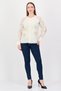 Women Round Neck Long Sleeve Embellished Shirt, Cream - 4