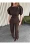 Design Equivalent Palazzo Pants Slit Balloon Sleeve Detail Asymmetrical Cut Short Sleeve Blouse Trendy Set - 4
