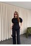 Design Equivalent Palazzo Pants Slit Balloon Sleeve Detail Asymmetrical Cut Short Sleeve Blouse Trendy Set - 2