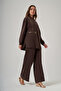 Zipper and Ribbed Detail Tunic Trousers Set 1077 Brown - 3