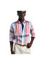 Men's Red Regular Fit Button down Collar Checked Linen Shirt - 4