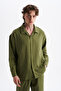Men's Koton Linen Blended Long Sleeve Apaj Collar Shirt, Elastic Waist Pants Set - 2