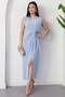 Crew Neck Buckled Waist Slit Dress GRS3718 - 4