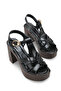 Women's Black Cross Strap Ankle Strap Comfortable Casual Platform High Heels Block Heel Lu Sandals