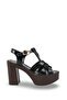 Women's Black Cross Strap Ankle Strap Comfortable Casual Platform High Heels Block Heel Lu Sandals - 2