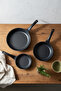 3-Piece Cast Iron Pan Set, Black, 20/24/28 Cm, Durable and Stylish Design
