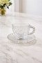 Crystal Modern Cup and Saucer Set with Beaded Handles (for 4 People) 200 ml - 2