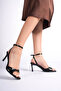 Milano Women's Black Blunt Toe Single Strap Open Toe Heeled Shoes - 3