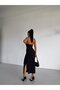 Women's Black Halter Neck Accessory Dress Side Slit Midi Length Sandy Dress Hzl26S-Fry123841 - 7