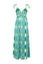Women's Green Printed A-Form Strapless Backless Long Dress - 5