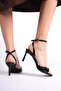 Milano Women's Black Blunt Toe Single Strap Open Toe Heeled Shoes - 4