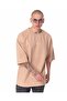 Men's Minimalist Chest Printed Beige Oversized T-Shirt - 4