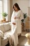 New Season Ecru Shawl Collar Summer Elegant Lace Piece 100% Cotton Maternity Pajama Set - 2