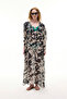 Women's Black Printed Oversize Long Dress with Sleeve Detail