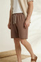 Men's Brown 100% Cotton Linen Muslin Shorts Comfortable Fit Summer Breathable Fabric Back Pocketed Casual - 4